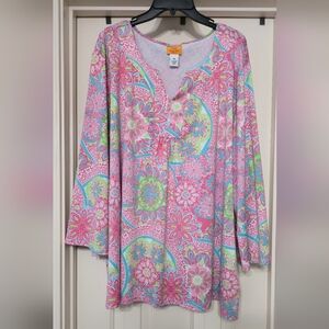 Colorful, floral V-Neck Women's Top SIZE 3X